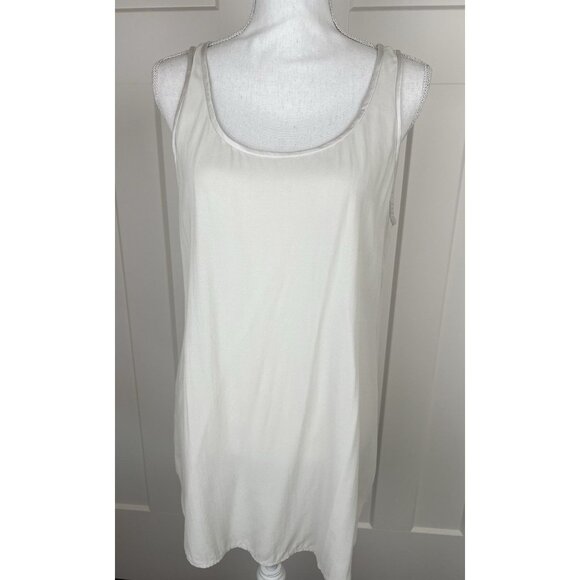 Eileen Fisher 100% Silk Georgette Crepe Scoop Neck Tank Sz Med Bone Ecru - Picture 1 of 8